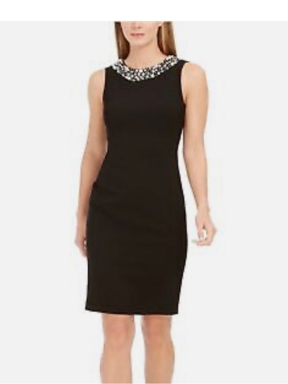 Calvin Klein Black Sleeveless Sheath Dress with Pearl Collar Size 8 Petite